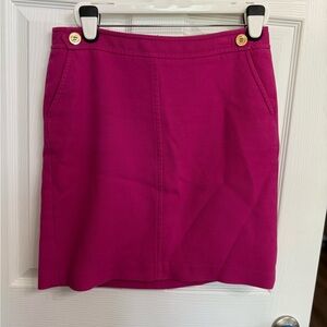 Talbots Solid Pink A-Line Short Skirt Womens 12 P Gold Buttons Sailor Style Work